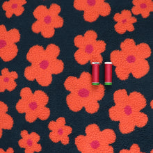 Teddy Sherpa Fleece Coating  - Flower Power - Petrol Blue + Orange