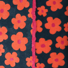Teddy Sherpa Fleece Coating  - Flower Power - Petrol Blue + Orange