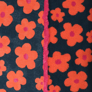 Teddy Sherpa Fleece Coating  - Flower Power - Petrol Blue + Orange