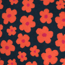 Teddy Sherpa Fleece Coating  - Flower Power - Petrol Blue + Orange