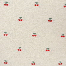 Teddy Sherpa Fleece Coating  - Embroidered Cherries