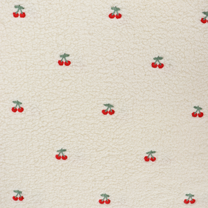 Teddy Sherpa Fleece Coating  - Embroidered Cherries