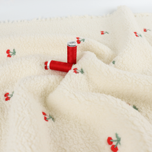 Teddy Sherpa Fleece Coating  - Embroidered Cherries