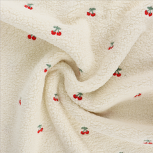 Teddy Sherpa Fleece Coating  - Embroidered Cherries