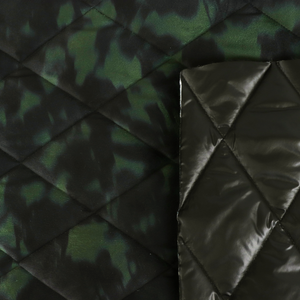 Quilted Velvet Coating - Camo Green + Black