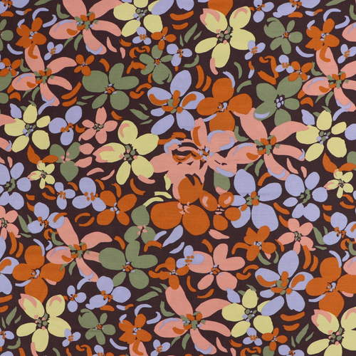 Viscose Lawn - Autumn Flowers - Brown