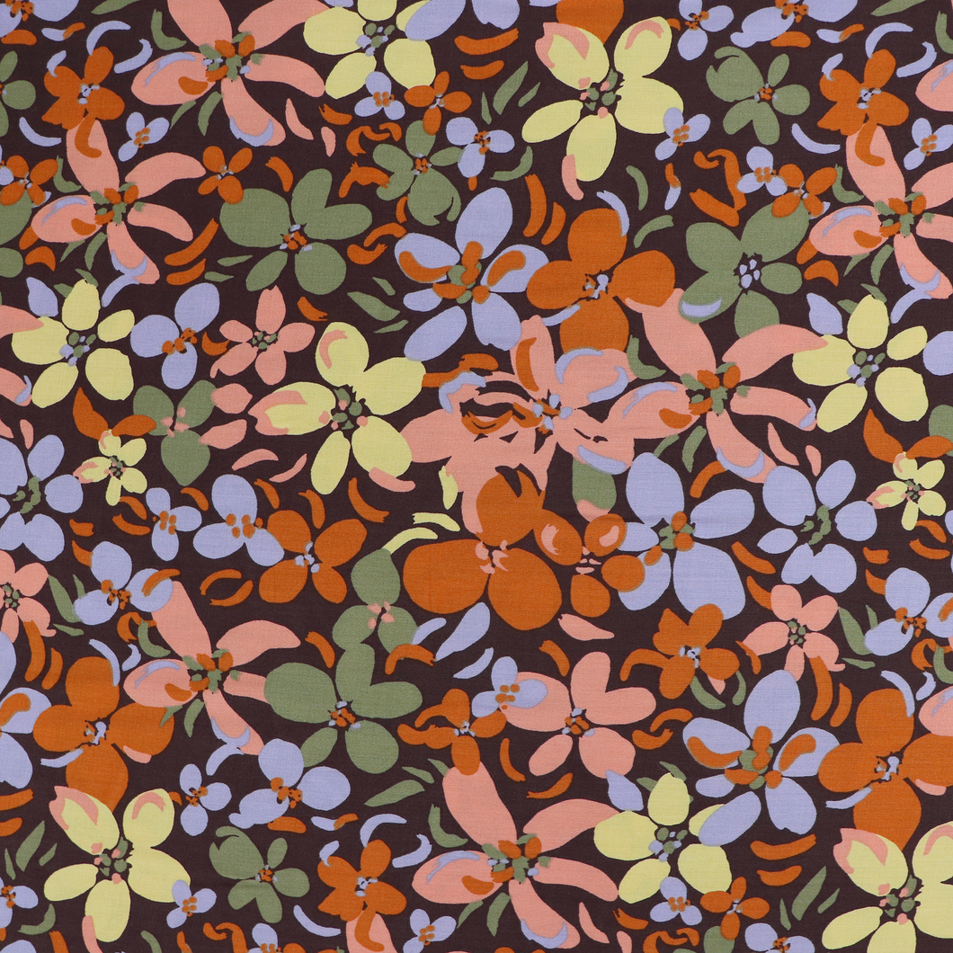 Viscose Lawn - Autumn Flowers - Brown