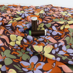 Viscose Lawn - Autumn Flowers - Brown