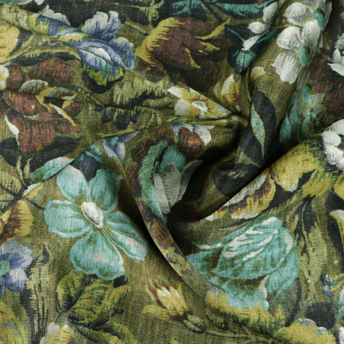 Viscose Satin - Floral Tapestry - Green
