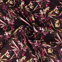 Viscose Satin Twill - Watercolour Botanicals - Burgundy