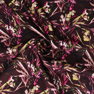 Viscose Satin Twill - Watercolour Botanicals - Burgundy