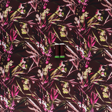 Viscose Satin Twill - Watercolour Botanicals - Burgundy