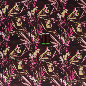 Viscose Satin Twill - Watercolour Botanicals - Burgundy