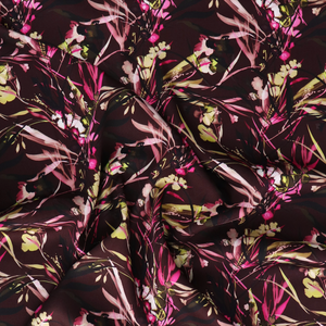 Viscose Satin Twill - Watercolour Botanicals - Burgundy