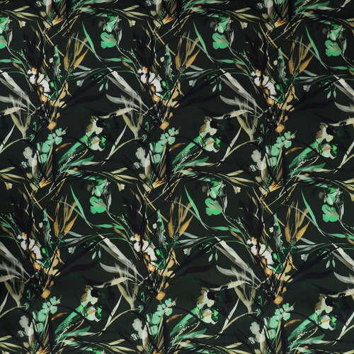 Viscose Satin Twill - Watercolour Botanicals - Forest