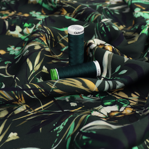 Viscose Satin Twill - Watercolour Botanicals - Forest