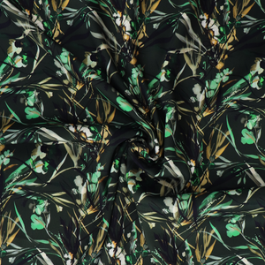 Viscose Satin Twill - Watercolour Botanicals - Forest