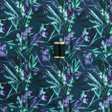 Viscose Satin Twill - Watercolour Botanicals - Petrol