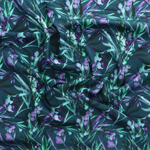 Viscose Satin Twill - Watercolour Botanicals - Petrol