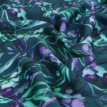 Viscose Satin Twill - Watercolour Botanicals - Petrol