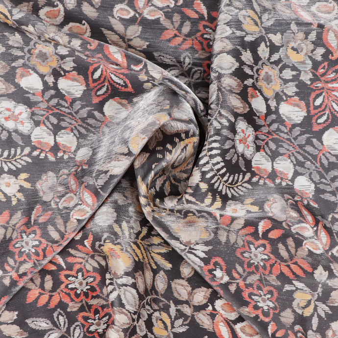Viscose Blend Satin - Metallic Silver Floral
