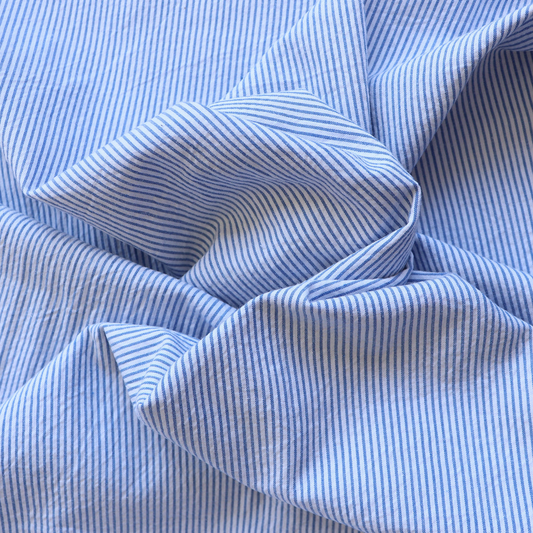 Cotton Seersucker - White & Blue Stripe