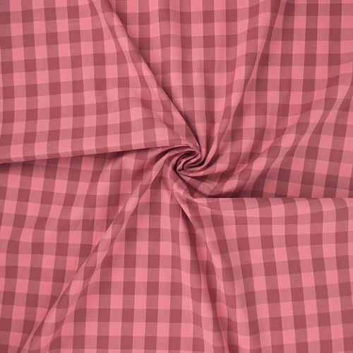 Yarn Dyed Cotton - Coral Pink + Red Gingham