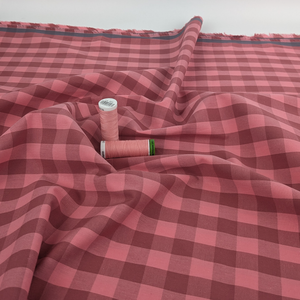 Yarn Dyed Cotton - Coral Pink + Red Gingham