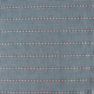 Yarn Dyed Cotton - Blue Gingham With Pink Flower Ribbon