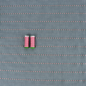 Yarn Dyed Cotton - Blue Gingham With Pink Flower Ribbon