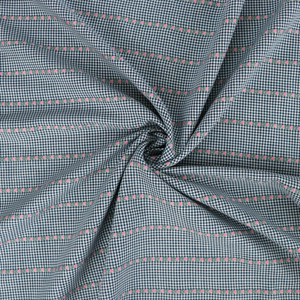 Yarn Dyed Cotton - Blue Gingham With Pink Flower Ribbon