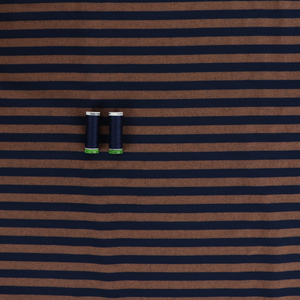 Yarn Dyed Washed Cotton - Stripe - Light Brown + Navy Blue