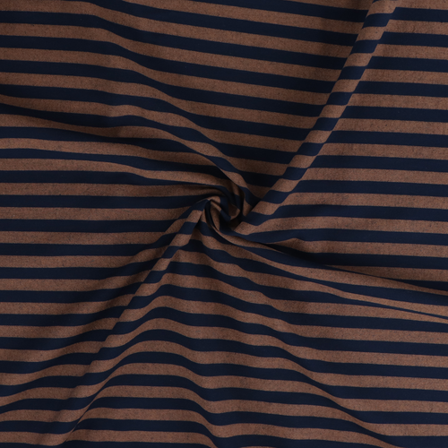 Yarn Dyed Washed Cotton - Stripe - Light Brown + Navy Blue