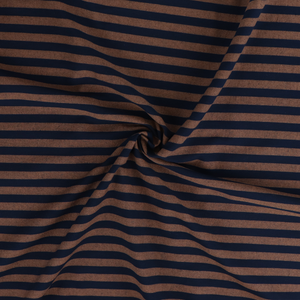 Yarn Dyed Washed Cotton - Stripe - Light Brown + Navy Blue