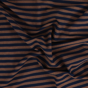 Yarn Dyed Washed Cotton - Stripe - Light Brown + Navy Blue