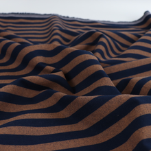 Yarn Dyed Washed Cotton - Stripe - Light Brown + Navy Blue