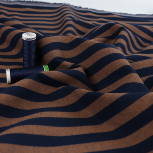 Yarn Dyed Washed Cotton - Stripe - Light Brown + Navy Blue