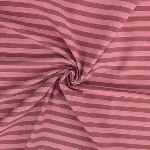 Yarn Dyed Washed Cotton - Stripe - Coral Pink + Brown