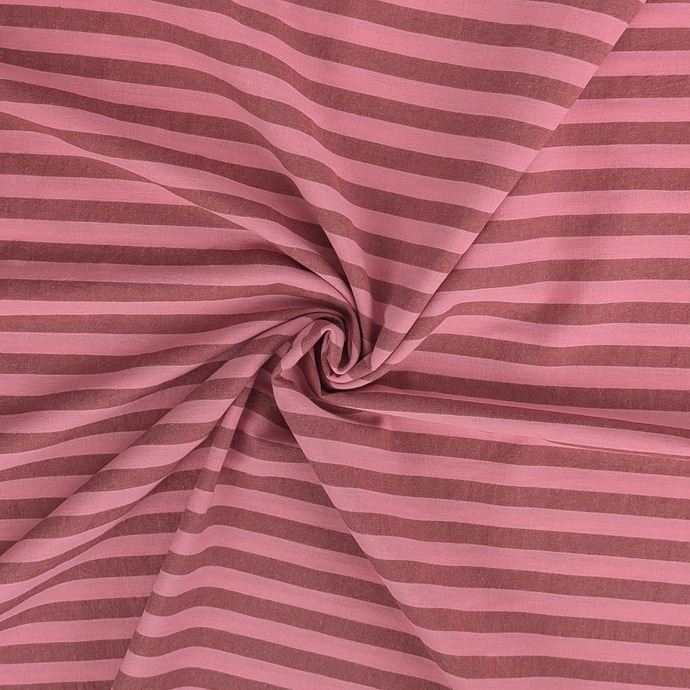 Yarn Dyed Washed Cotton - Stripe - Coral Pink + Brown