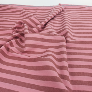 Yarn Dyed Washed Cotton - Stripe - Coral Pink + Brown