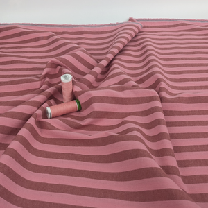 Yarn Dyed Washed Cotton - Stripe - Coral Pink + Brown