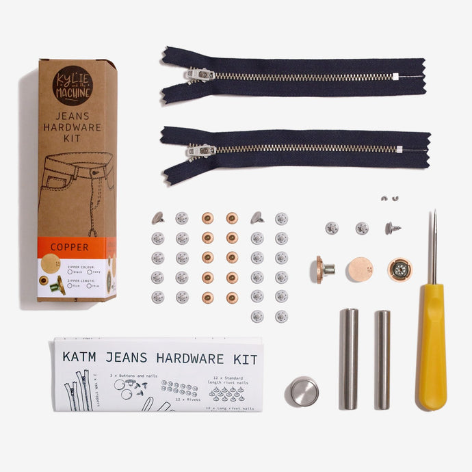 Jeans Hardware Kit - Navy Zipper 19cm & Copper Hardware - Kylie and the Machine
