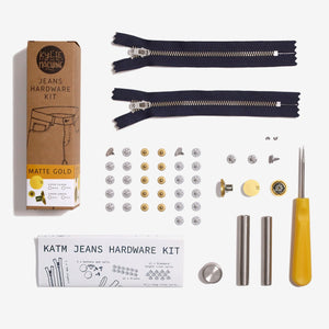 Jeans Hardware Kit - Navy Zipper 19cm & Matte Gold Hardware - Kylie and the Machine