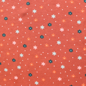 Organic Cotton Jersey - Brick Orange Floral Dot - SALE