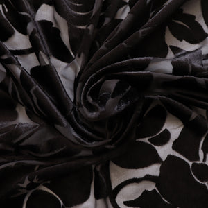 Deadstock Burnout Silk Velvet - Black Flowers - SALE