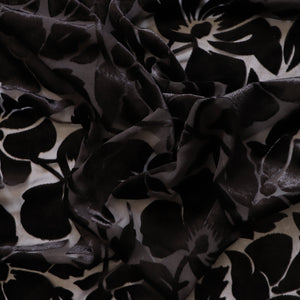 Deadstock Burnout Silk Velvet - Black Flowers - SALE