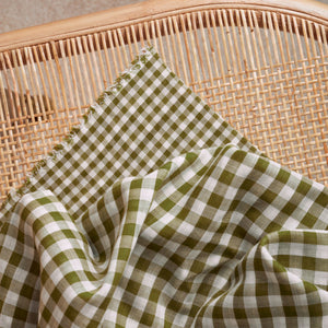 Gingham Off White Matcha Leaf - Cotton Double Gauze - Atelier Brunette