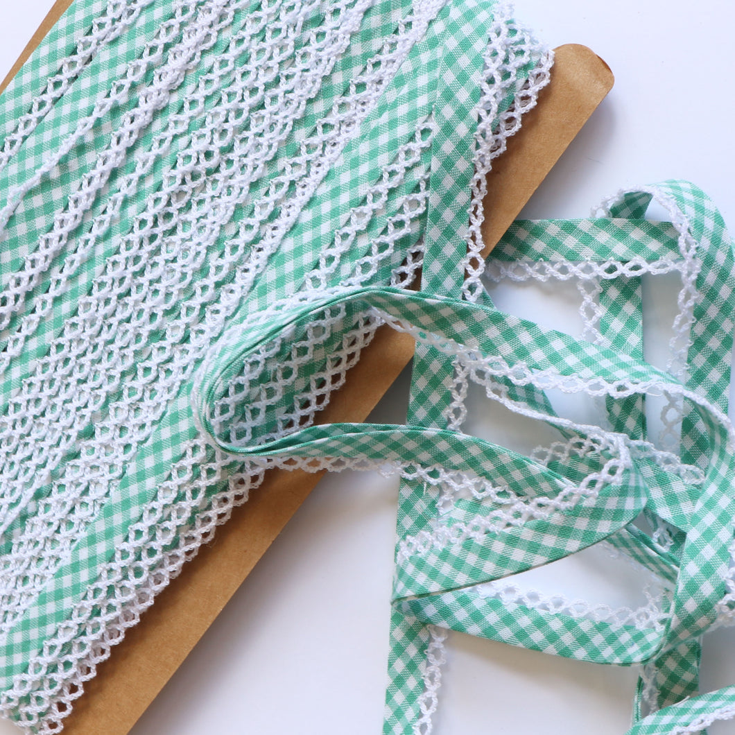 Gingham Crochet Cotton Bias Binding - 20mm - Jade Green