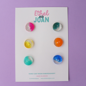 Buttons 17mm - 6 Pack - Rainbow Marbles - Ethel & Joan