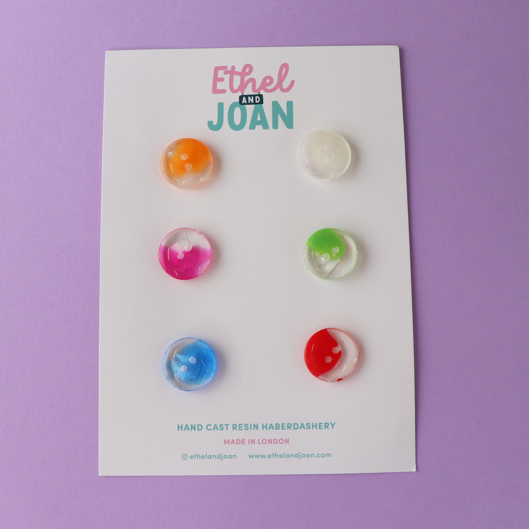 Buttons 17mm - 6 Pack - Rainbow Marbles - Ethel & Joan